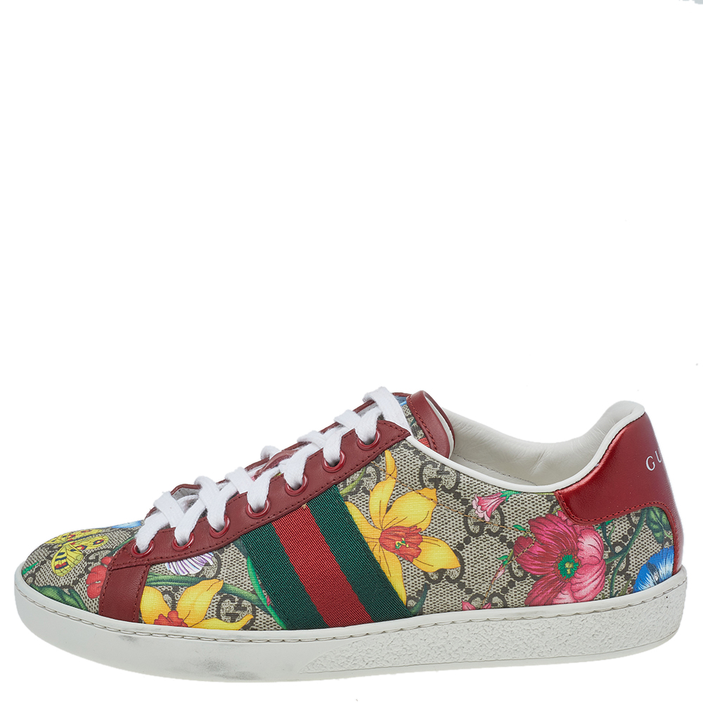 

Gucci Multicolor GG Flora Supreme Canvas And Leather Ace Low Top Sneakers Size