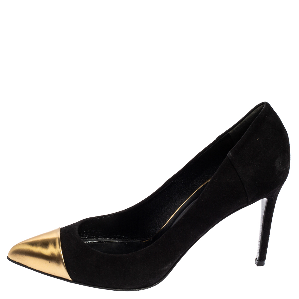 

Gucci Black Suede Gold Cap Toe Pointed Pumps Size