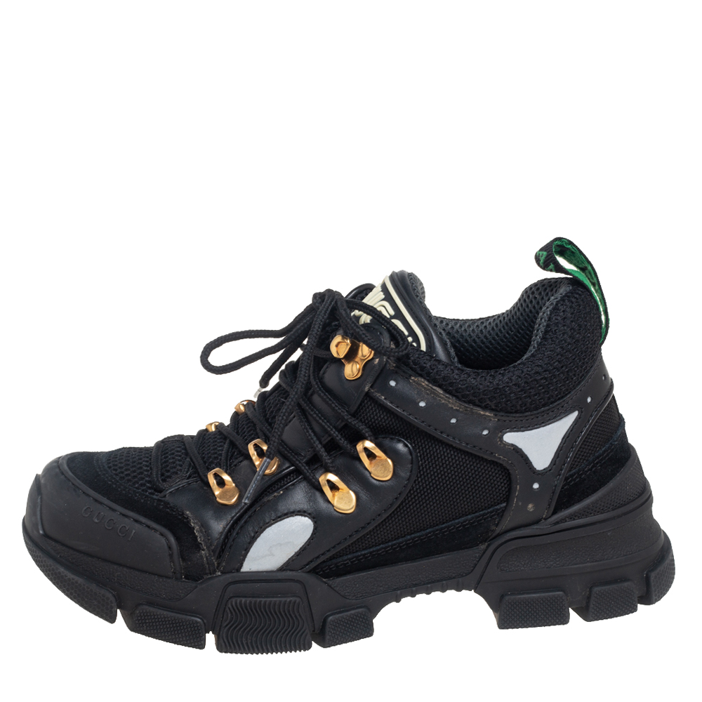 

Gucci Black Mesh And Leather Flashtrek Low Top Sneakers Size
