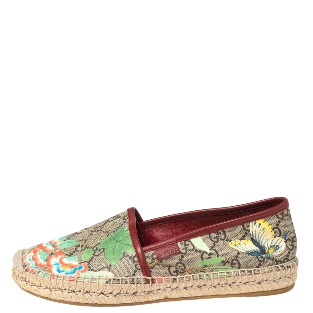 

Gucci Multicolor GG Supreme Tian Printed Canvas and Leather Trim Espadrilles Flats Size