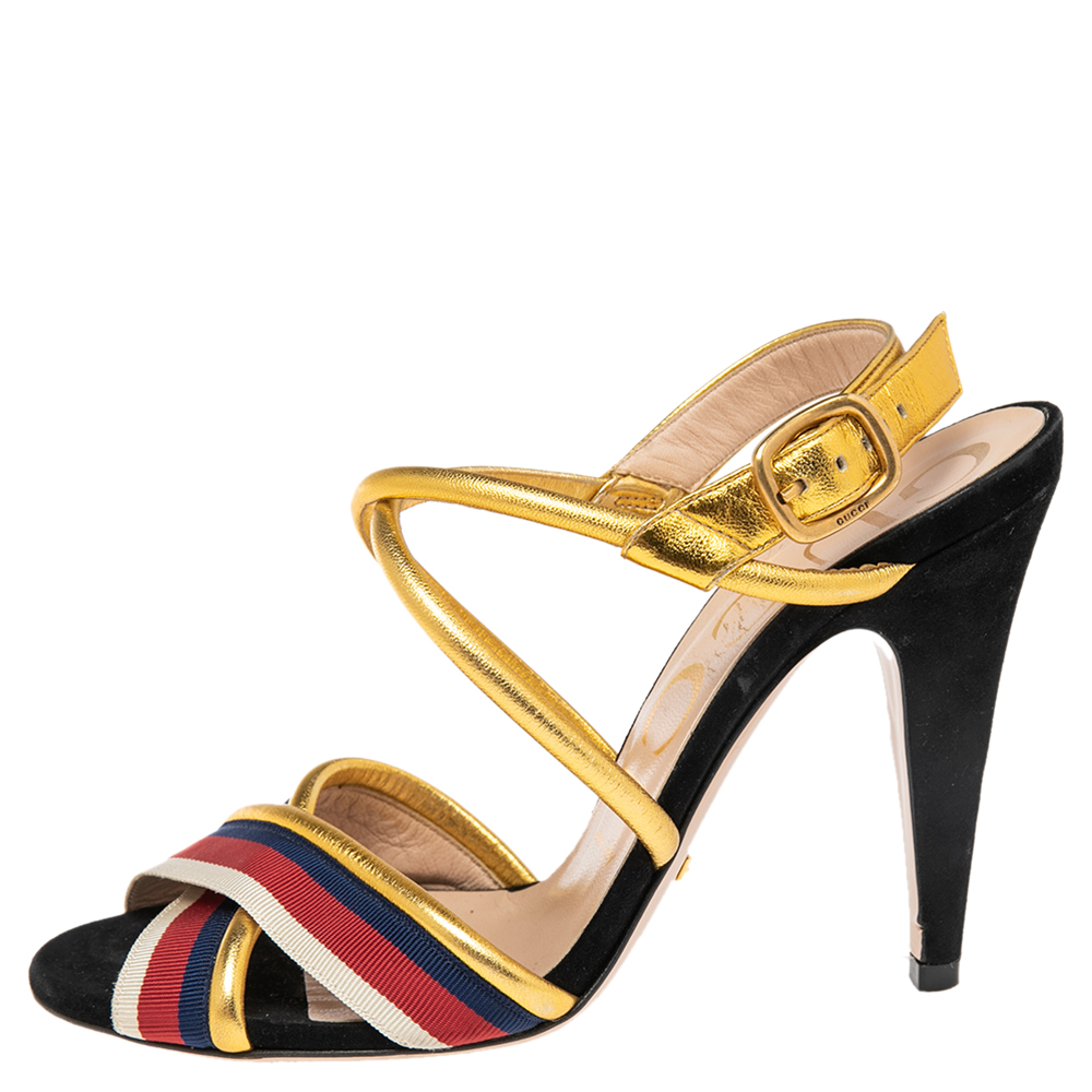 

Gucci Multicolor Leather And Canvas Criss cross Sandals Size