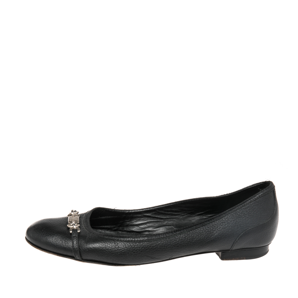 

Gucci Black Leather Chain Link Accents Ballet Flats Size