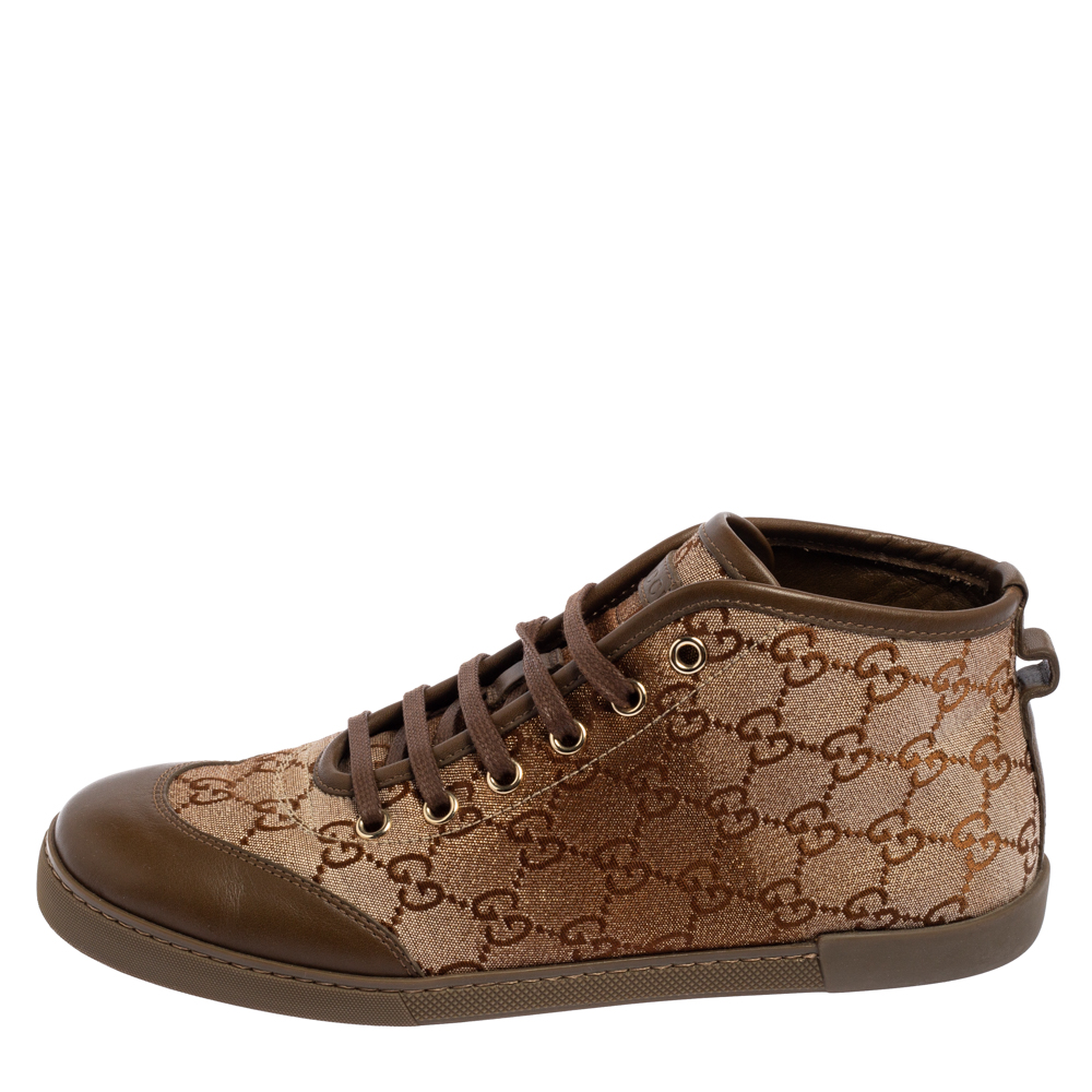 

Gucci Beige/Brown GG Monogram Canvas And Leather High Top Sneakers Size