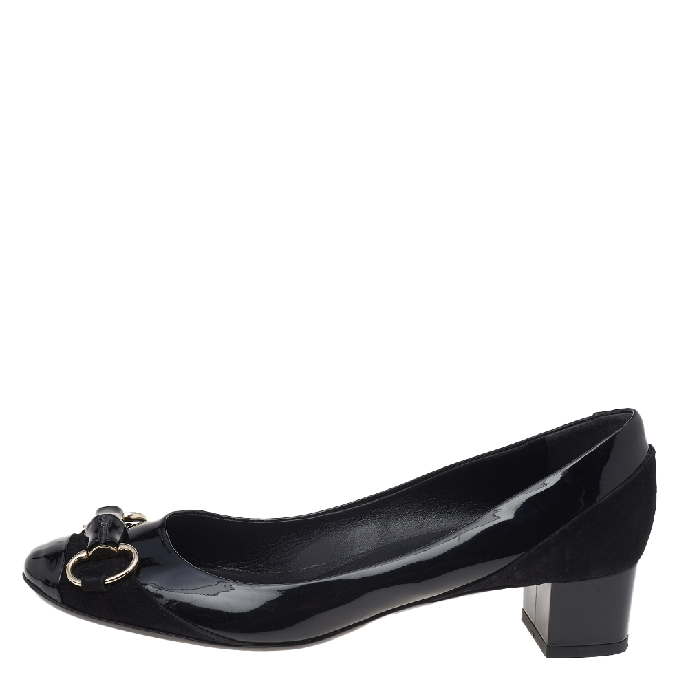 

Gucci Black Patent Leather Horsebit Block Heel Pumps Size