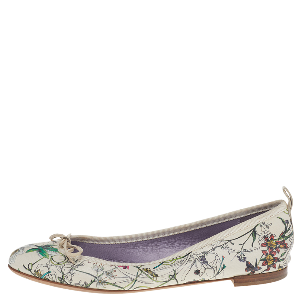 

Gucci Multicolor Flora Print Leather Bow Ballet Flats Size