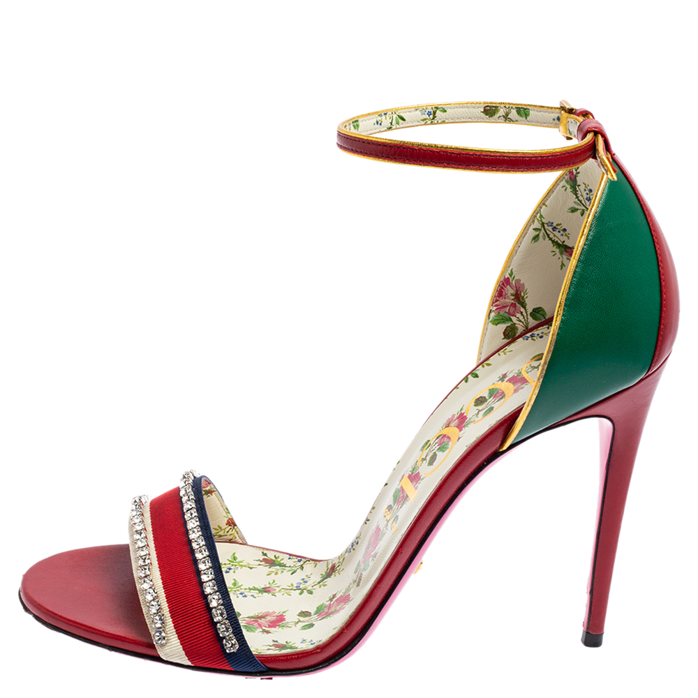 

Gucci Multicolor Leather Ilse Crystal Embellished Sandals Size