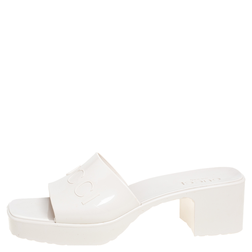 

Gucci White Rubber Platform Slide Sandals Size
