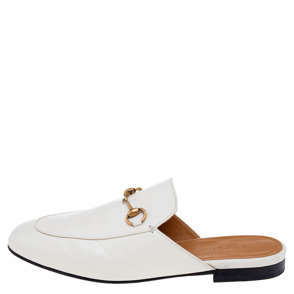 

Gucci Off White Leather Princetown Horsebit Mules Size