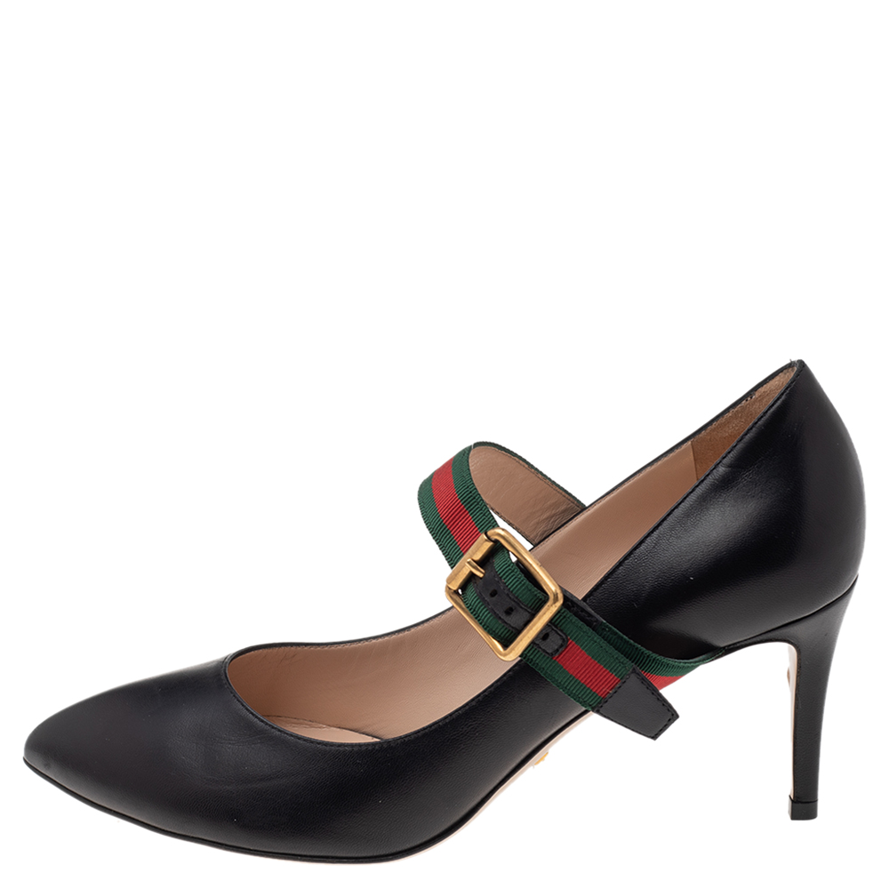 

Gucci Black Leather Sylvie Mary Jane Pumps Size