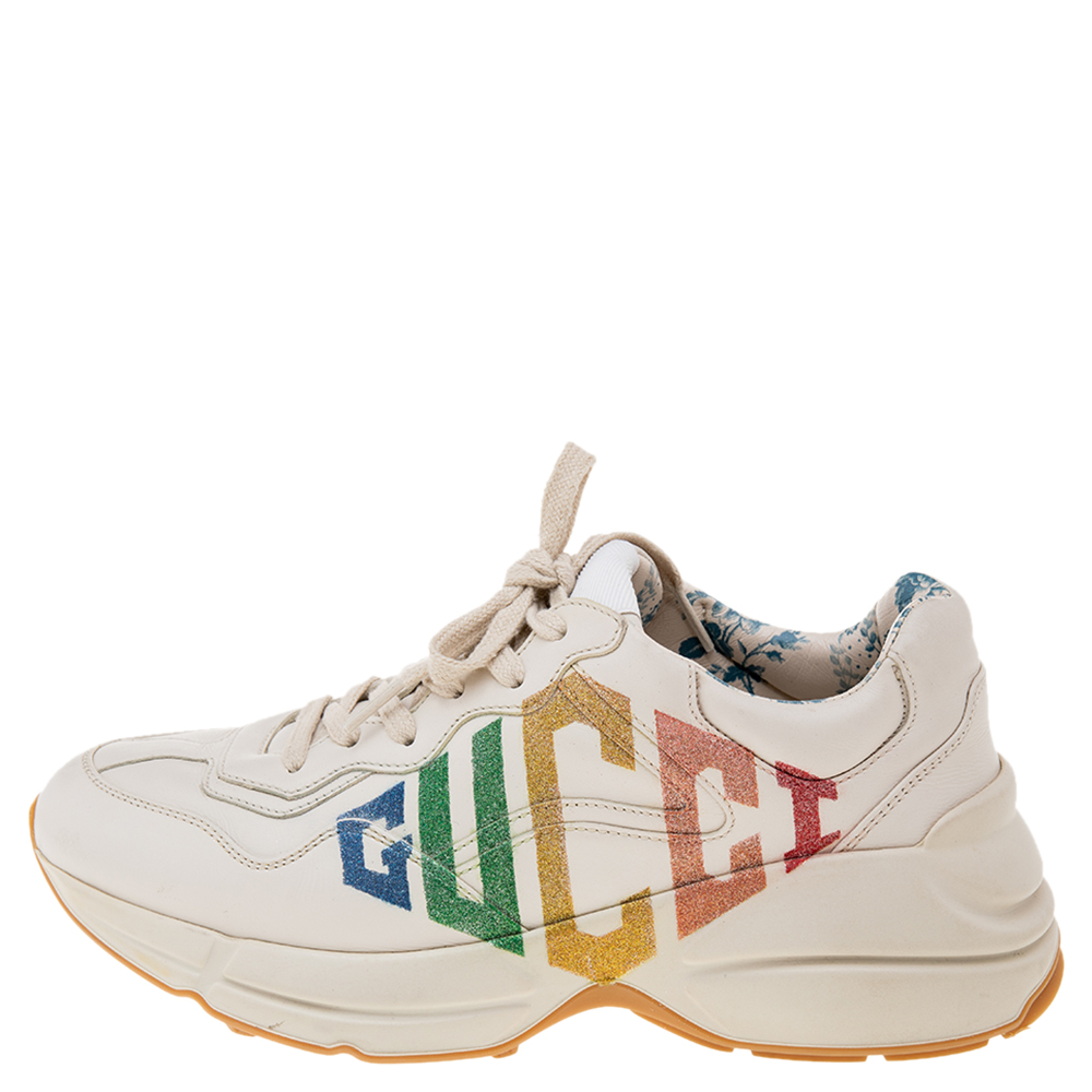 

Gucci Off White Leather Rhyton Gucci Logo Low Top Sneakers Size