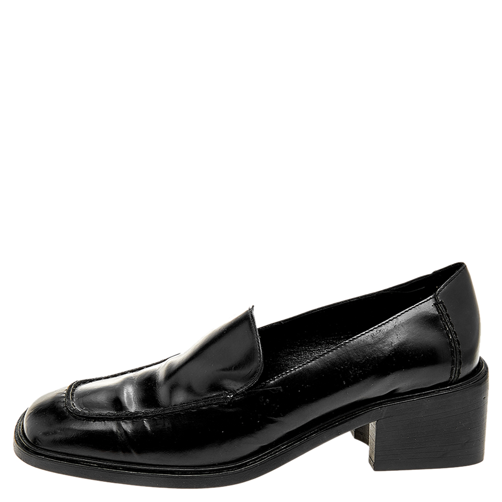

Gucci Black Leather Block Heel Loafer Pumps Size