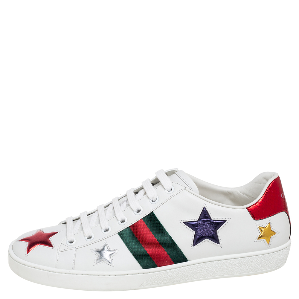 

Gucci White Leather And Python Embossed Leather Ace Low Top Sneakers Size