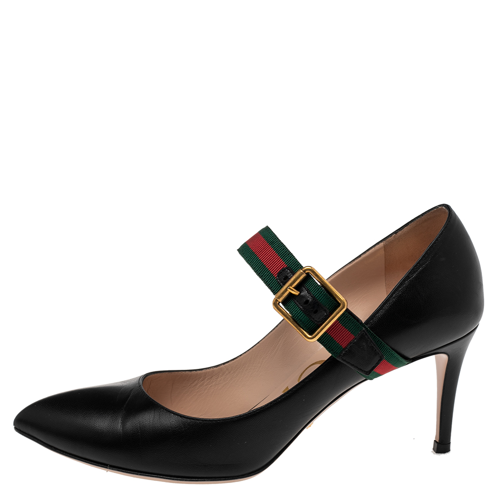 

Gucci Black Leather Sylvie Mary Jane Pumps Size