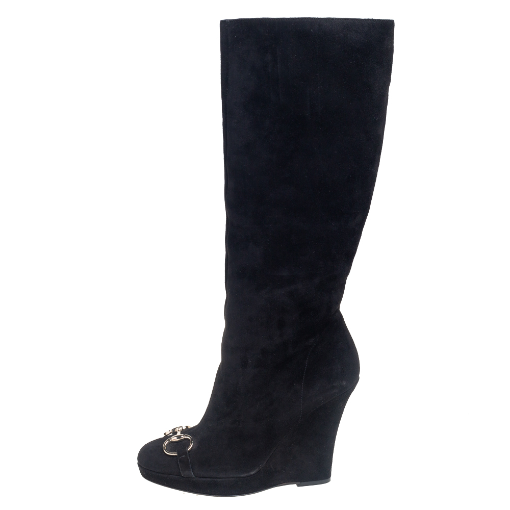 

Gucci Black Suede Horse Bit Knee Length Boots Size