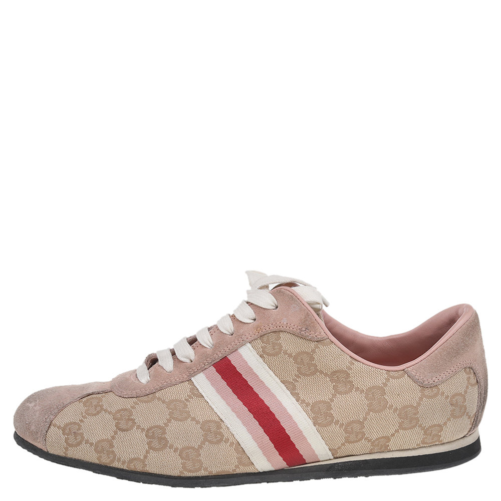 

Gucci Beige/Pink GG Canvas and Suede Web Lace Up Sneakers Size