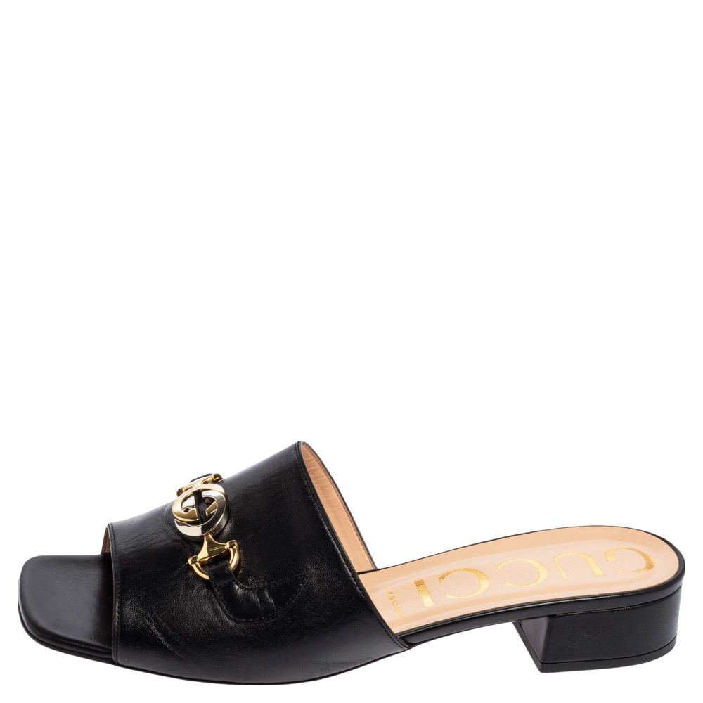 

Gucci Black Leather Zumi Slide Sandals Size