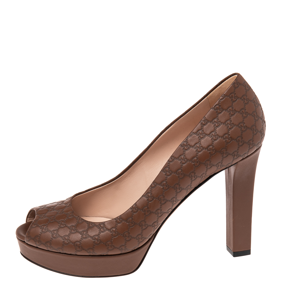 

Gucci Brown Guccissima Leather Peep Toe Platform Pumps Size