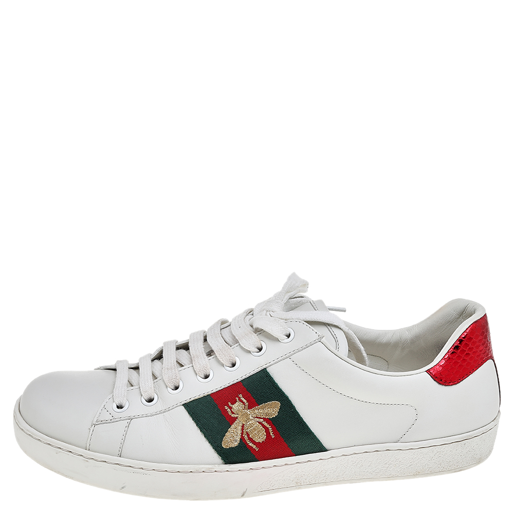 

Gucci White Leather Embroidered Bee Ace Low Top Sneakers Size