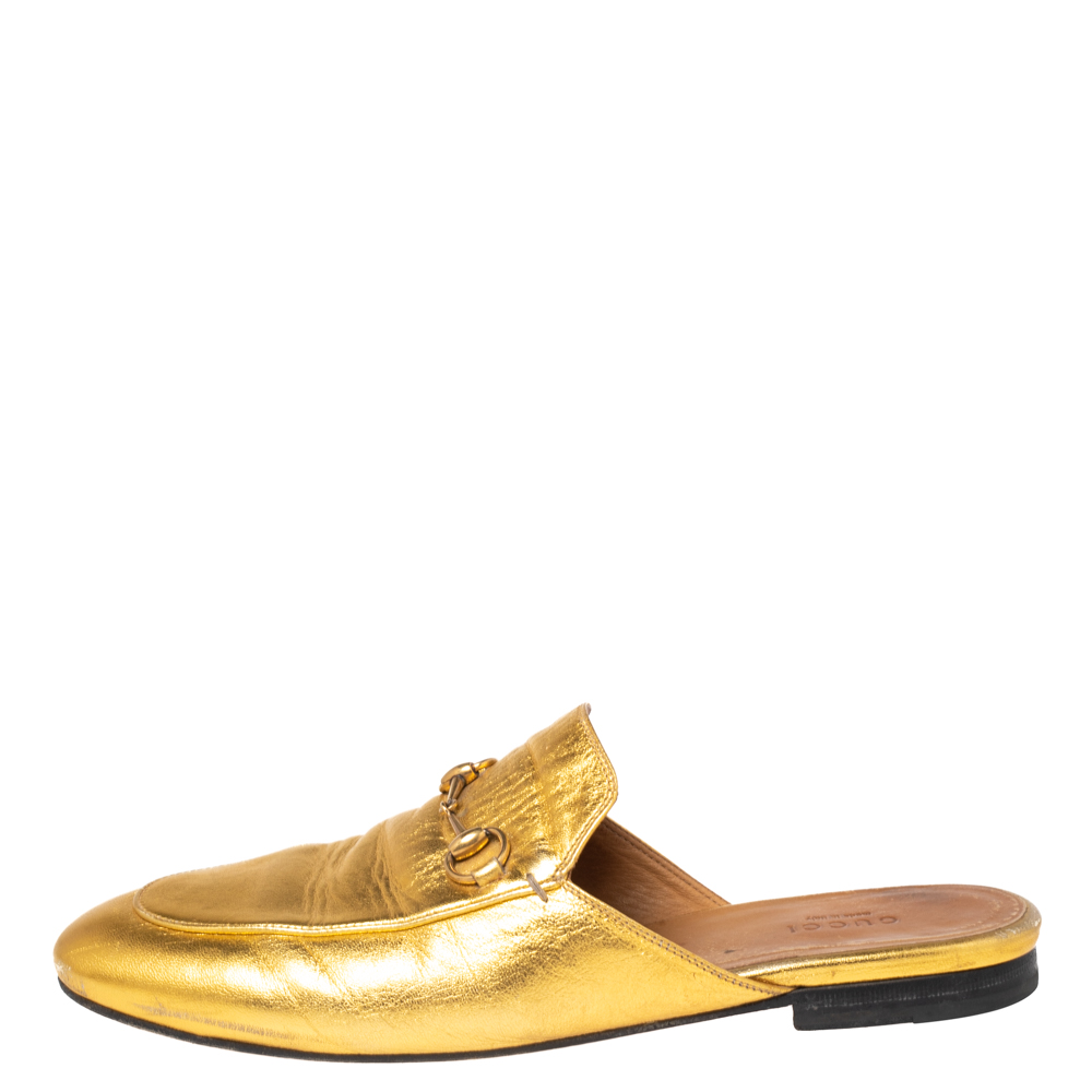 

Gucci Gold Leather Princetown Mules Size