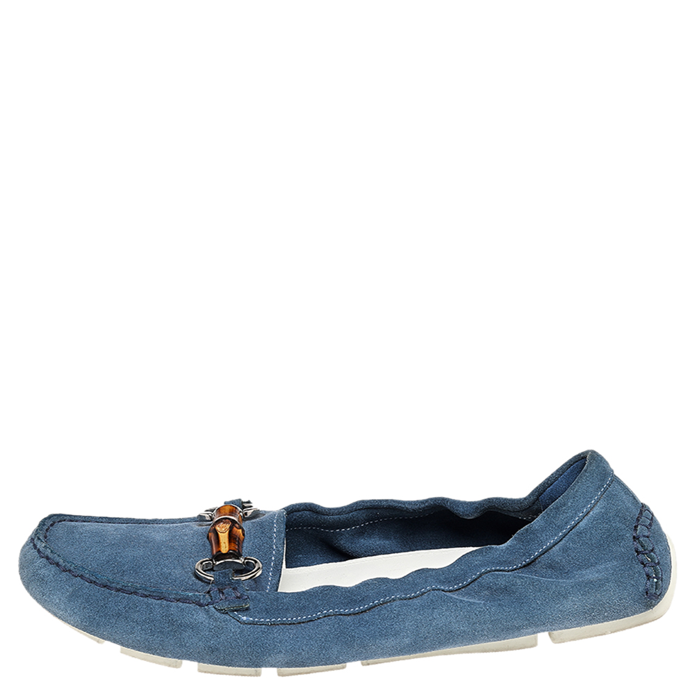 

Gucci Blue Suede Bamboo Horsebit Loafers Size