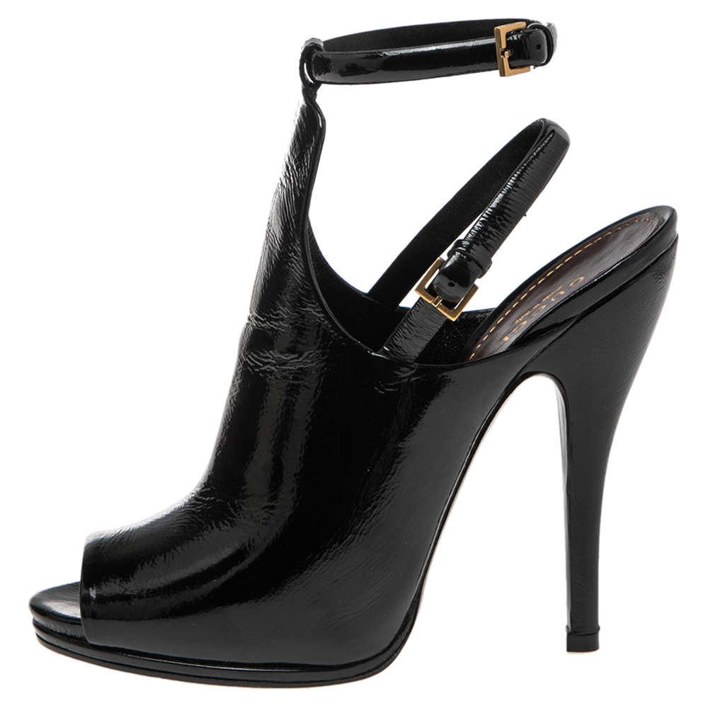 

Gucci Black Patent Leather Jane Peep Toe Ankle Strap Booties Size