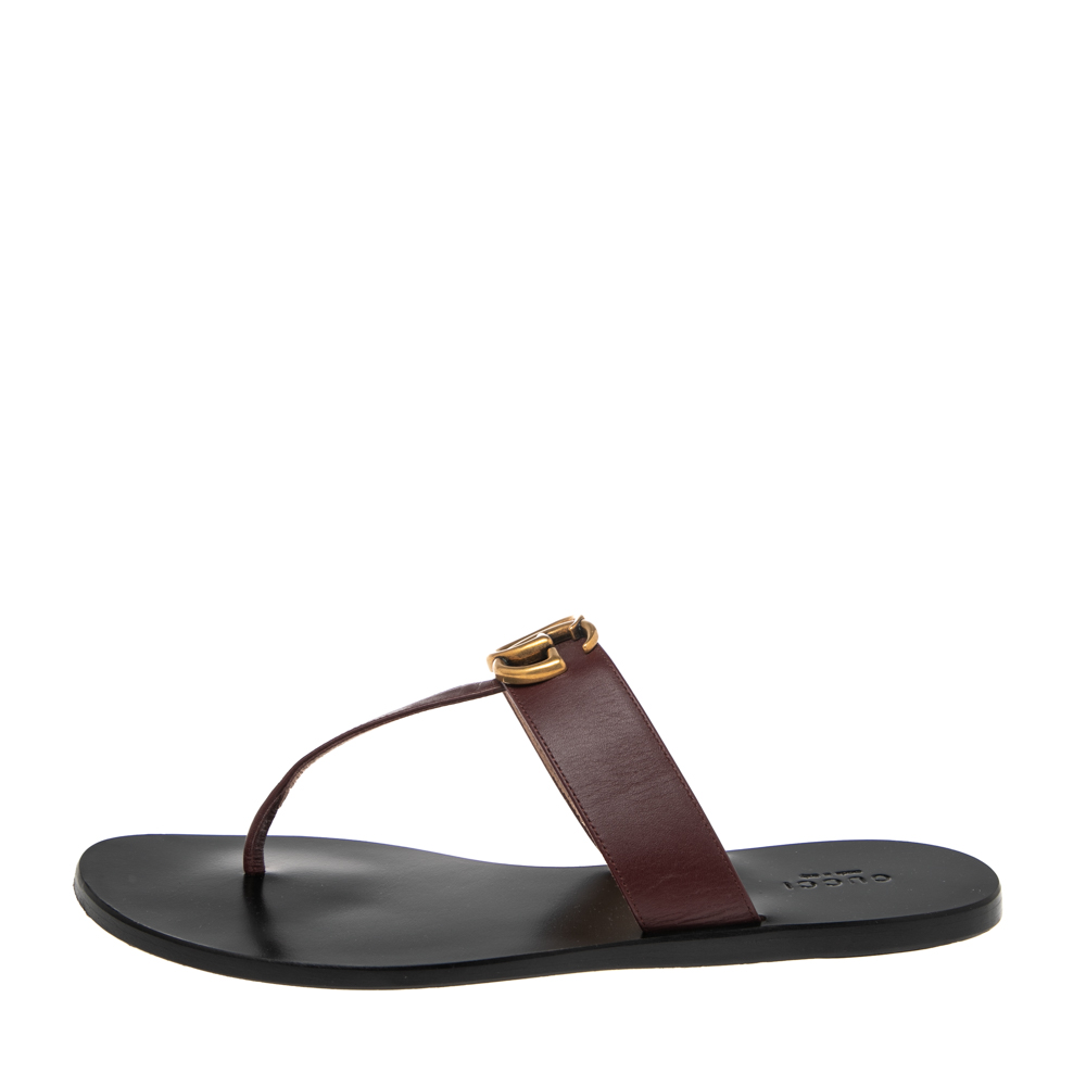 

Gucci Burgundy Leather GG Marmont Thong Sandals Size