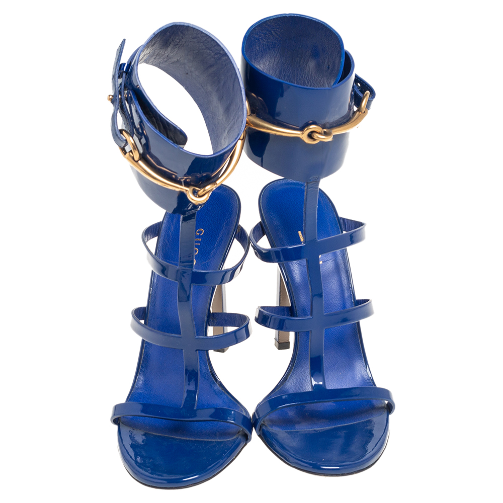 

Gucci Blue Patent Leather Ursula Horsebit Ankle Strap Sandals Size