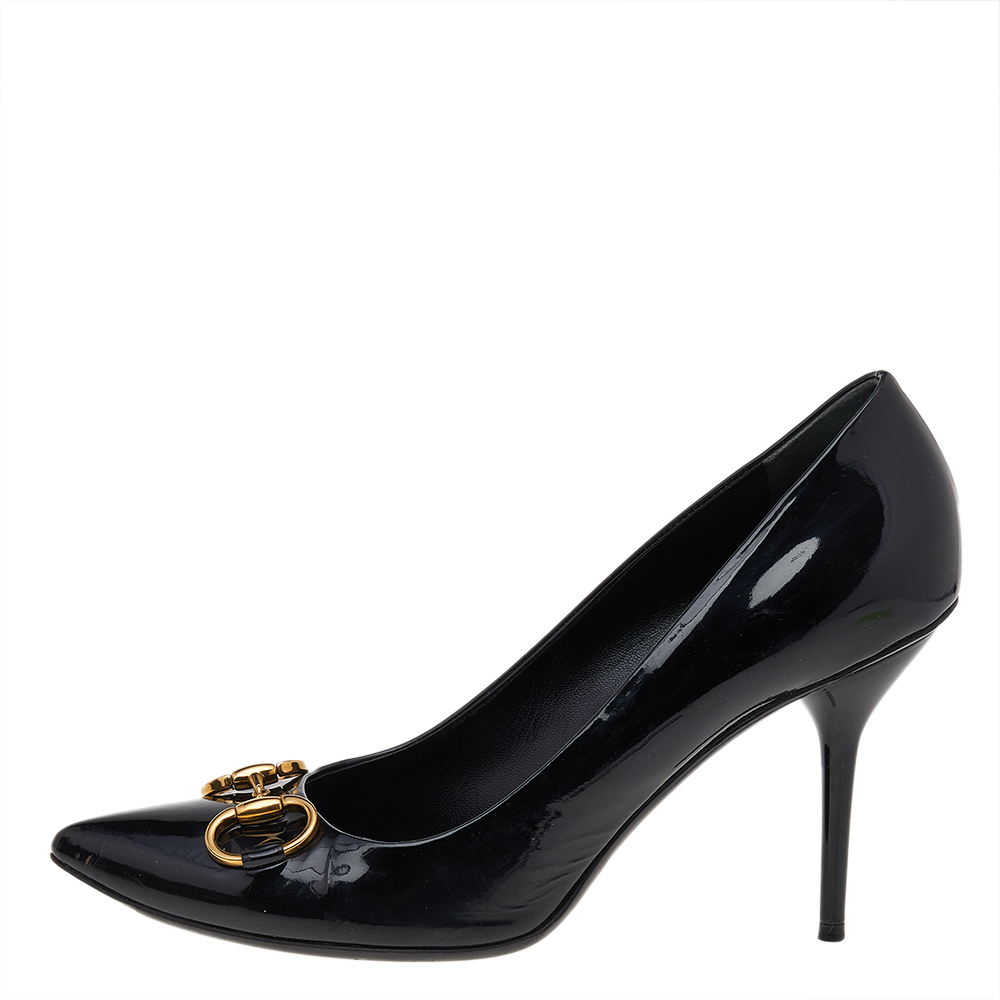 

Gucci Black Patent Leather Horsebit Pointed Toe Pumps Size