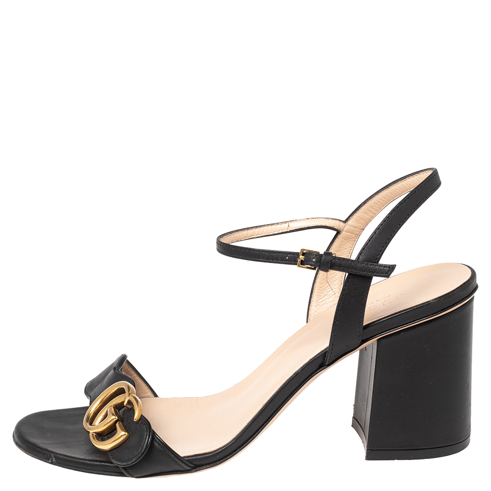 

Gucci Black Leather GG Marmont Ankle Strap Sandals Size