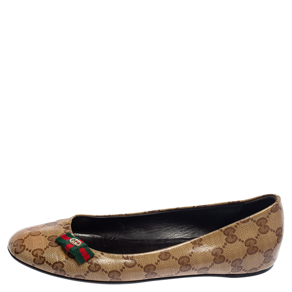 

Gucci Beige GG Crystal Canvas Mayfair Web Bow Detail Ballet Flats Size
