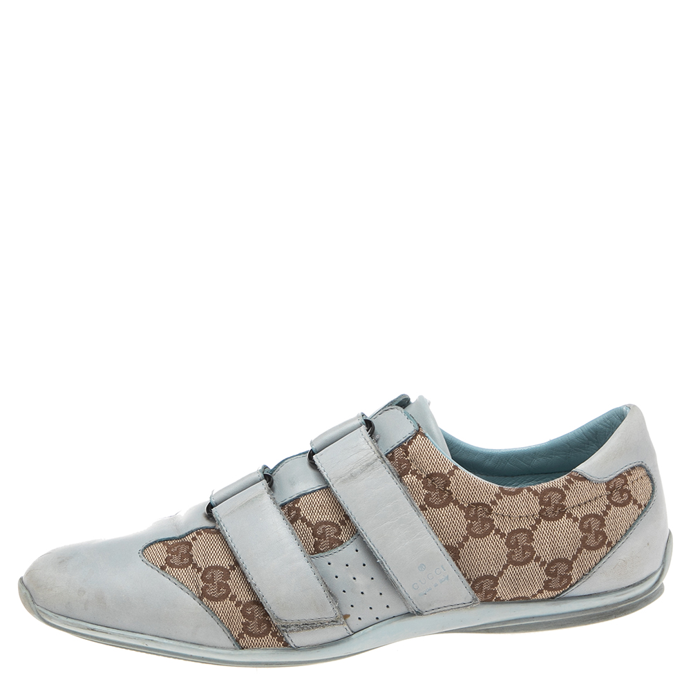 

Gucci Blue-Beige GG Canvas And Leather Velcro Sneakers Size