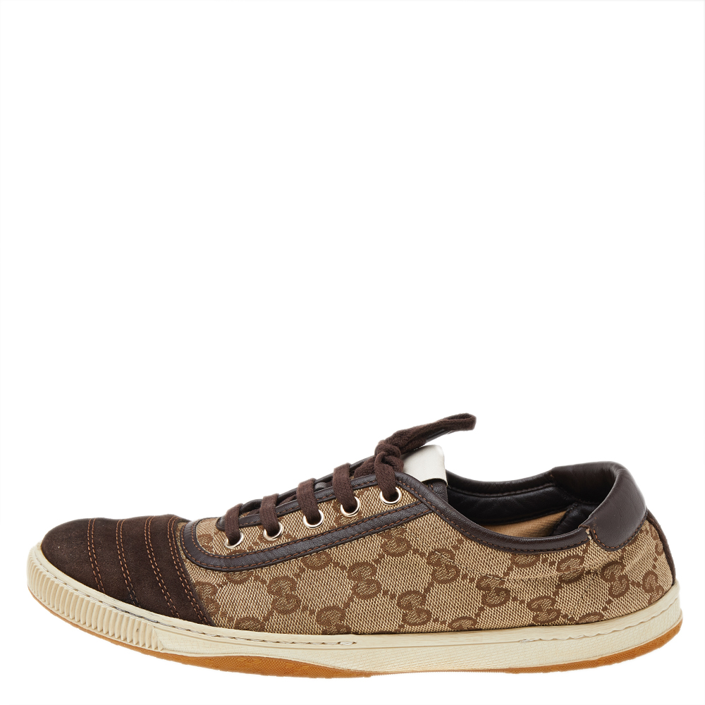 

Gucci Brown/Beige GG Canvas And Suede Low Top Sneakers Size