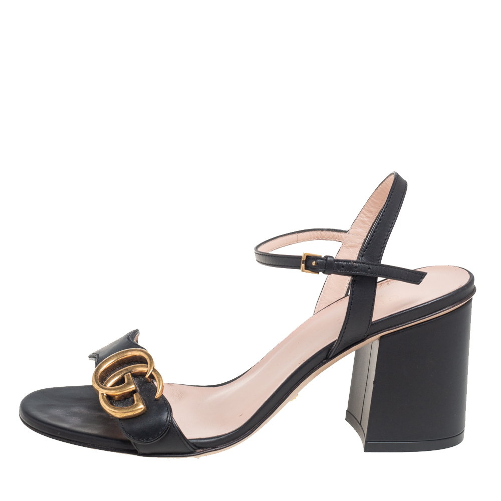 

Gucci Black Leather GG Marmont Ankle Starp Sandals Size