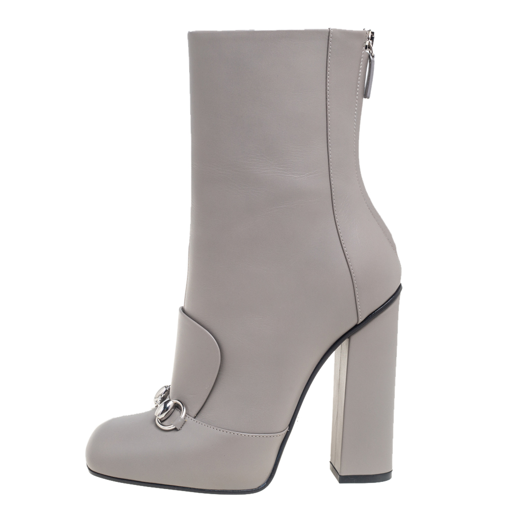 

Gucci Grey Leather Horsebit Detail Ankle Boots Size