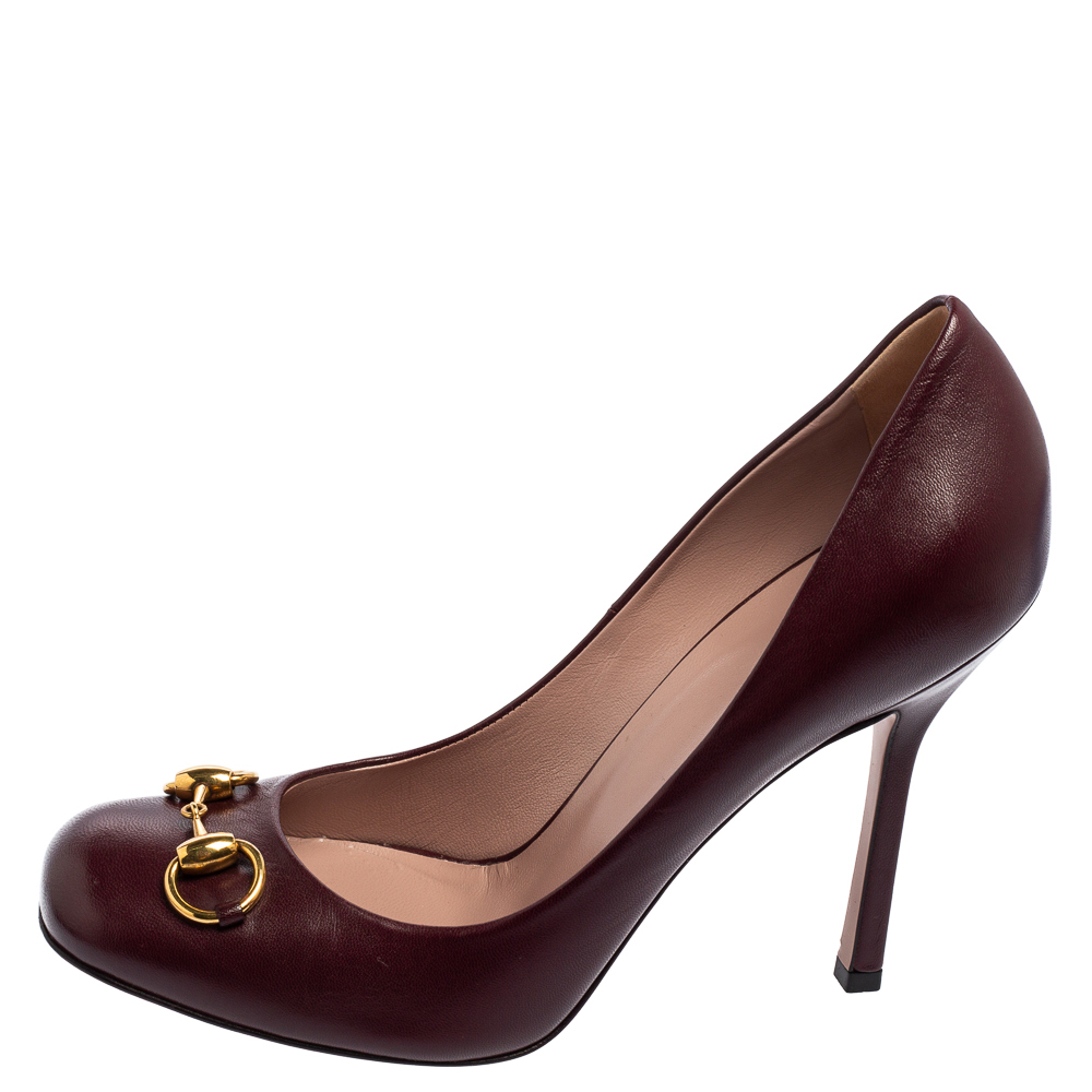 

Gucci Burgundy Leather Jolene Horsebit Pumps Size