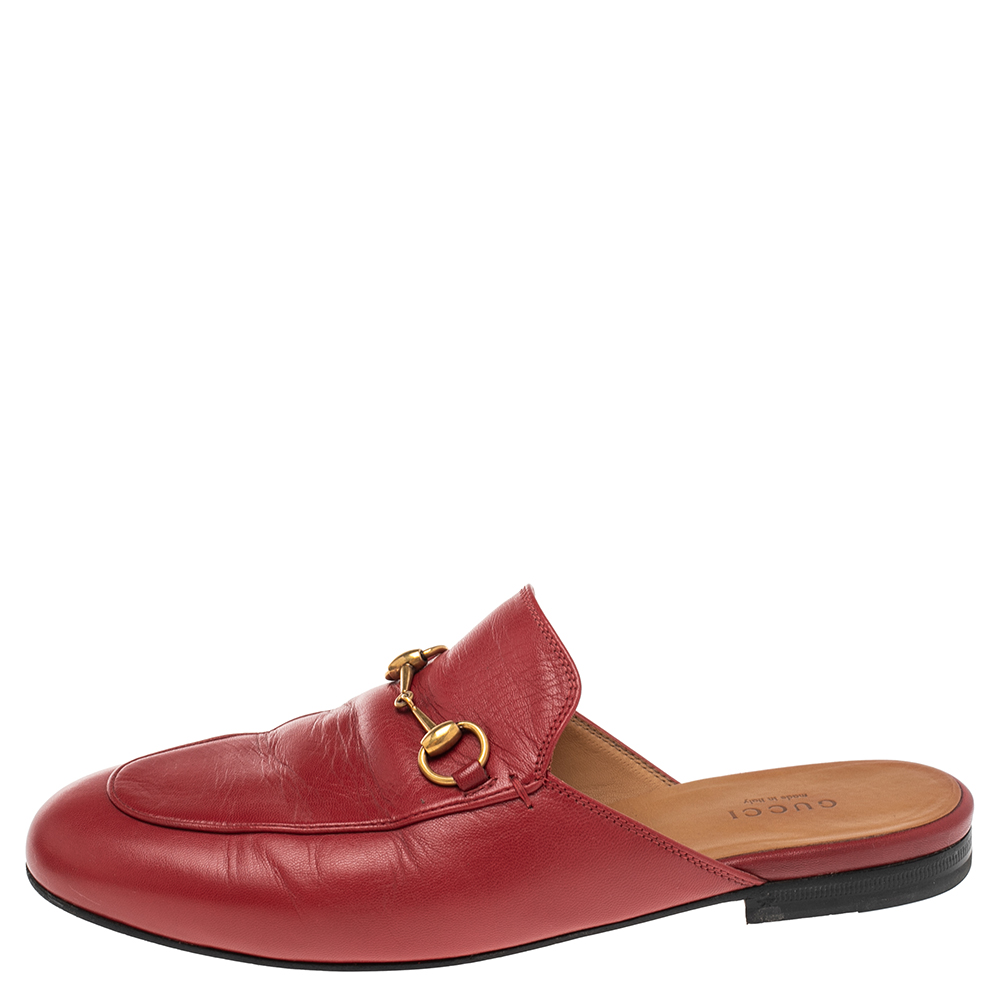 

Gucci Red Leather Princetown Horsebit Mules Size