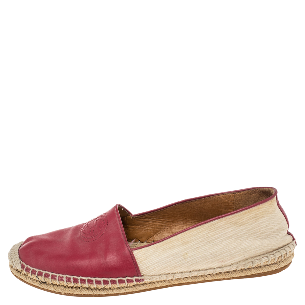 

Gucci Red/Beige Canvas And Leather Espadrilles Flats Size