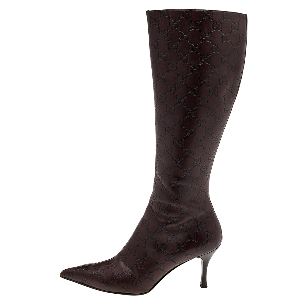 

Gucci Brown Guccissima Leather Pointed Toe Knee Length Boots Size