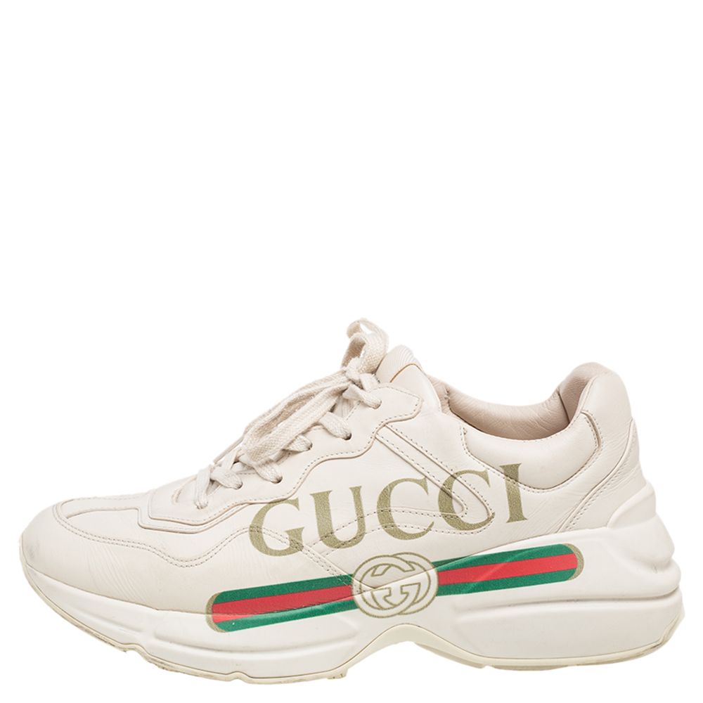 

Gucci Off-White Leather Rhyton Gucci Logo Sneakers Size