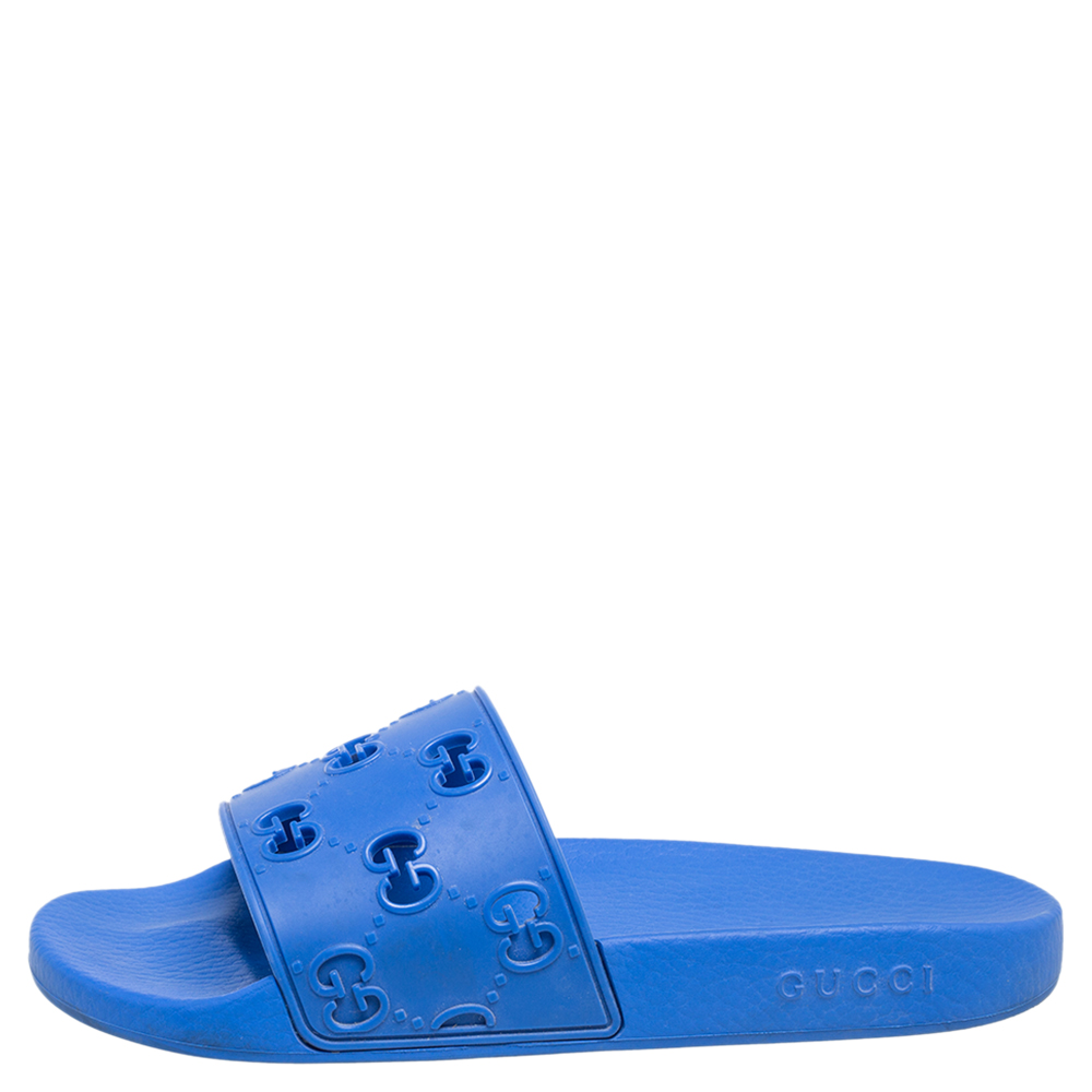 

Gucci Blue GG Rubber Slide Flat Sandals Size