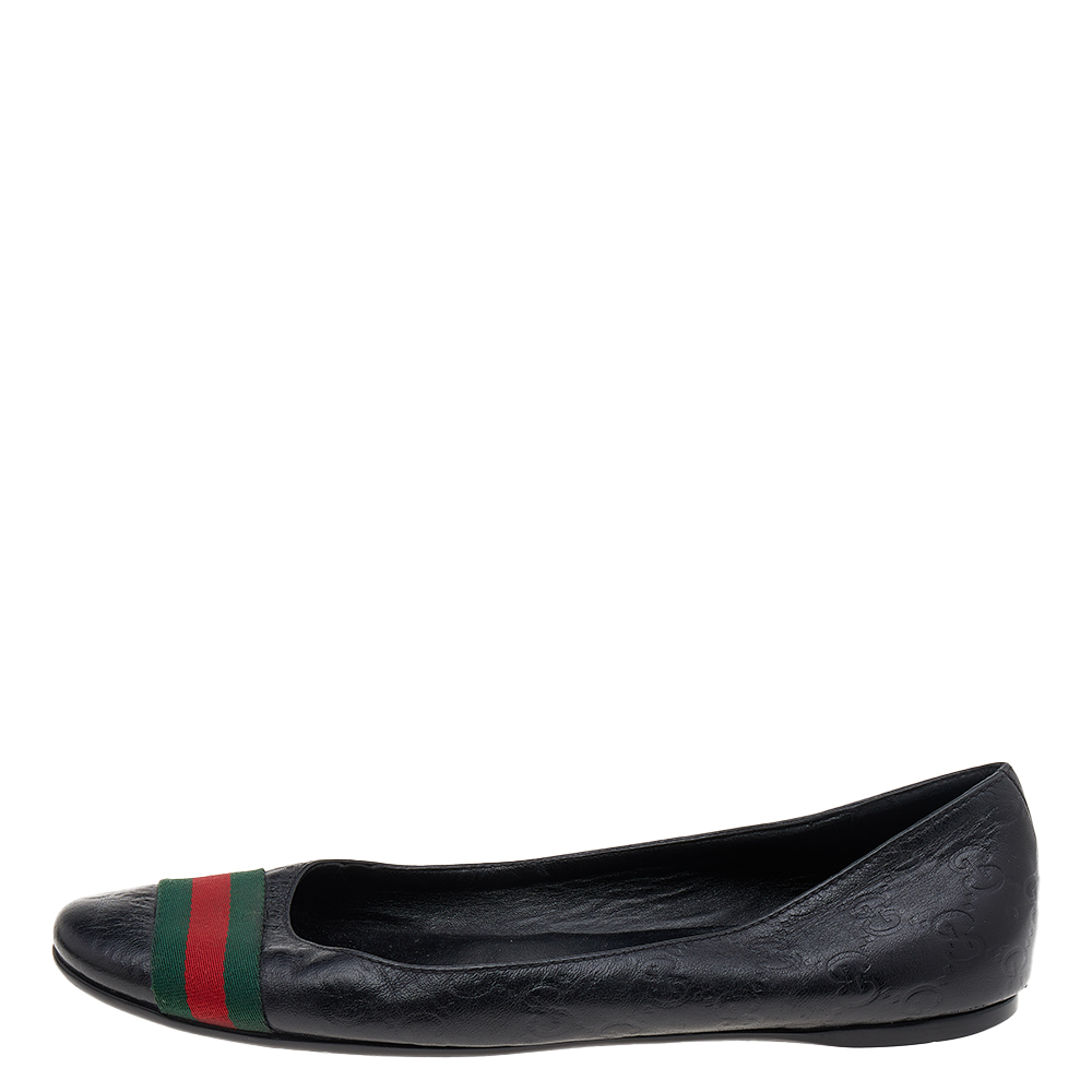

Gucci Black Guccissima Leather Web Stripe Ballet Flats Size
