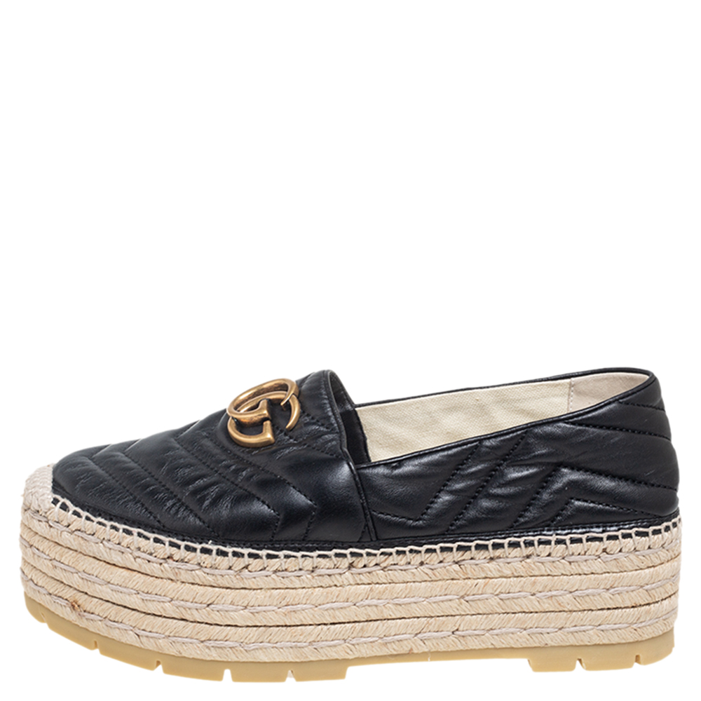 

Gucci Black Leather GG Marmont Platform Espadrilles Size