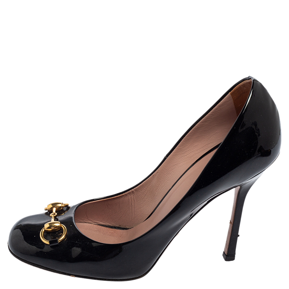 

Gucci Black Patent Leather Horsebit Pumps Size