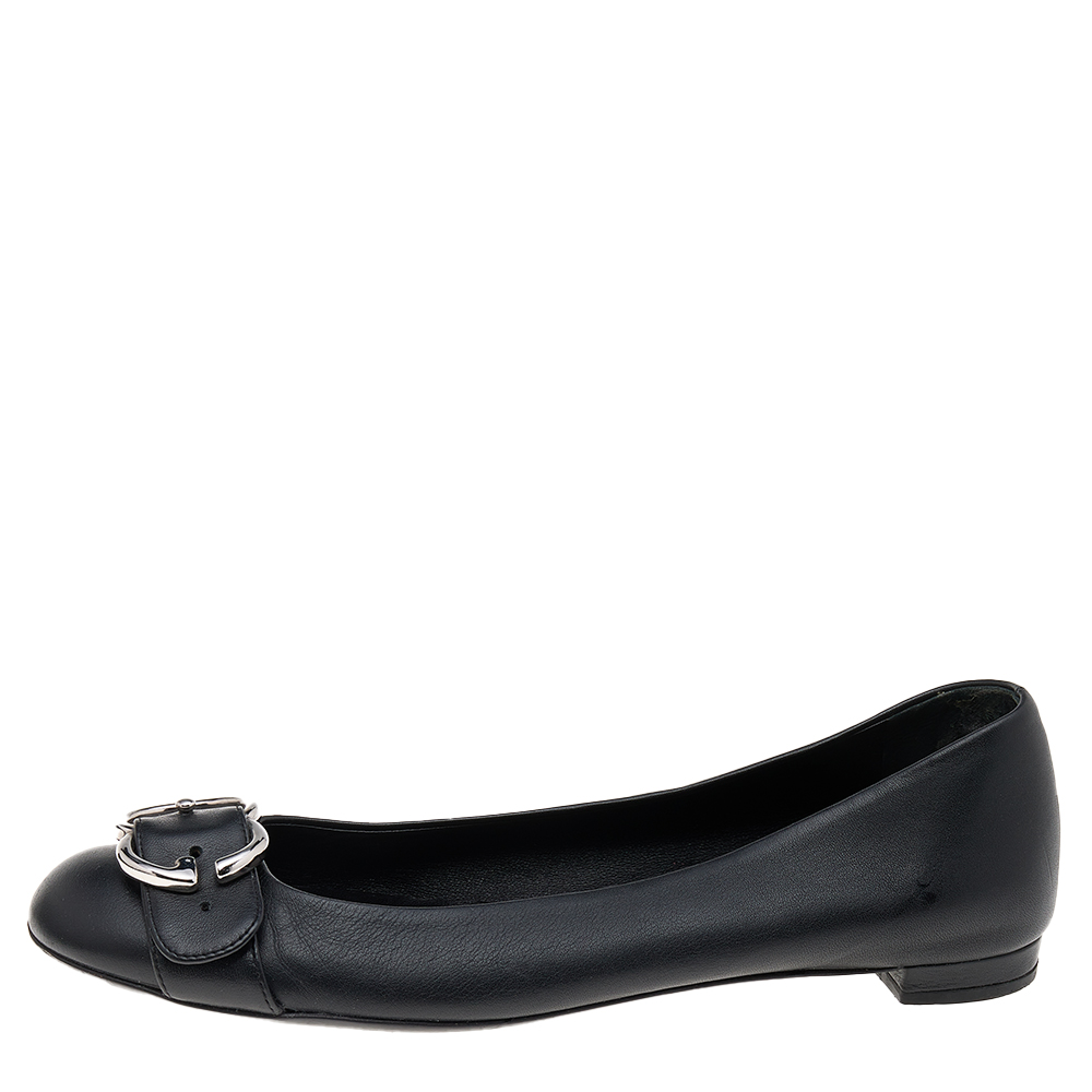 

Gucci Black Leather Sachalin Buckle Detail Ballet Flats Size