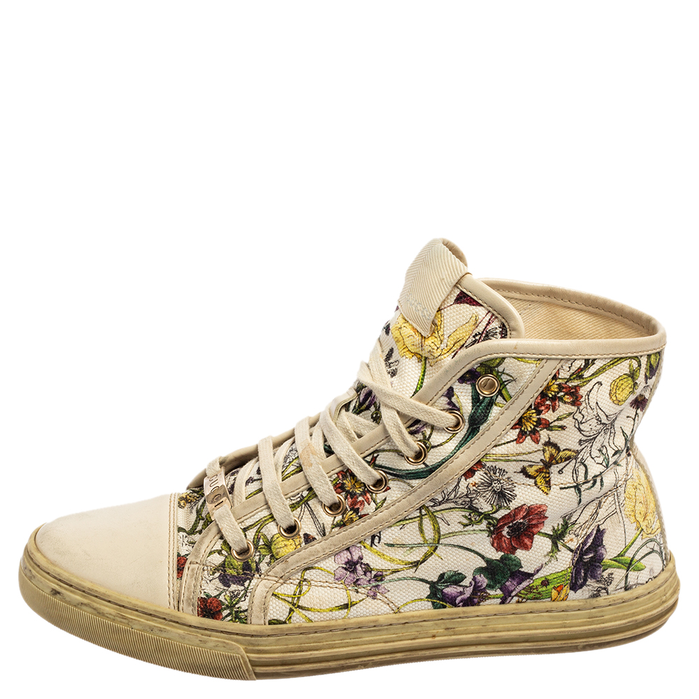 

Gucci Multicolor Floral Print Canvas and Leather High-Top Sneakers Size