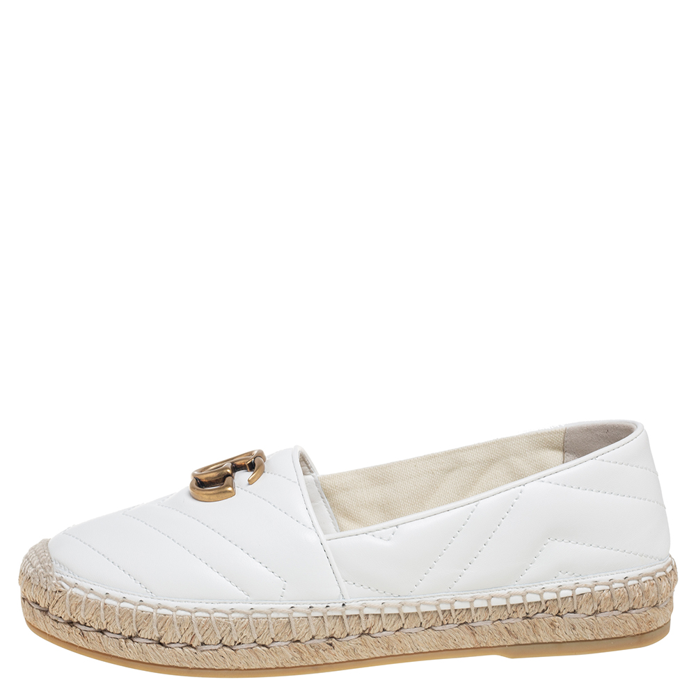 

Gucci White Leather GG Marmont Espadrille Flats Size