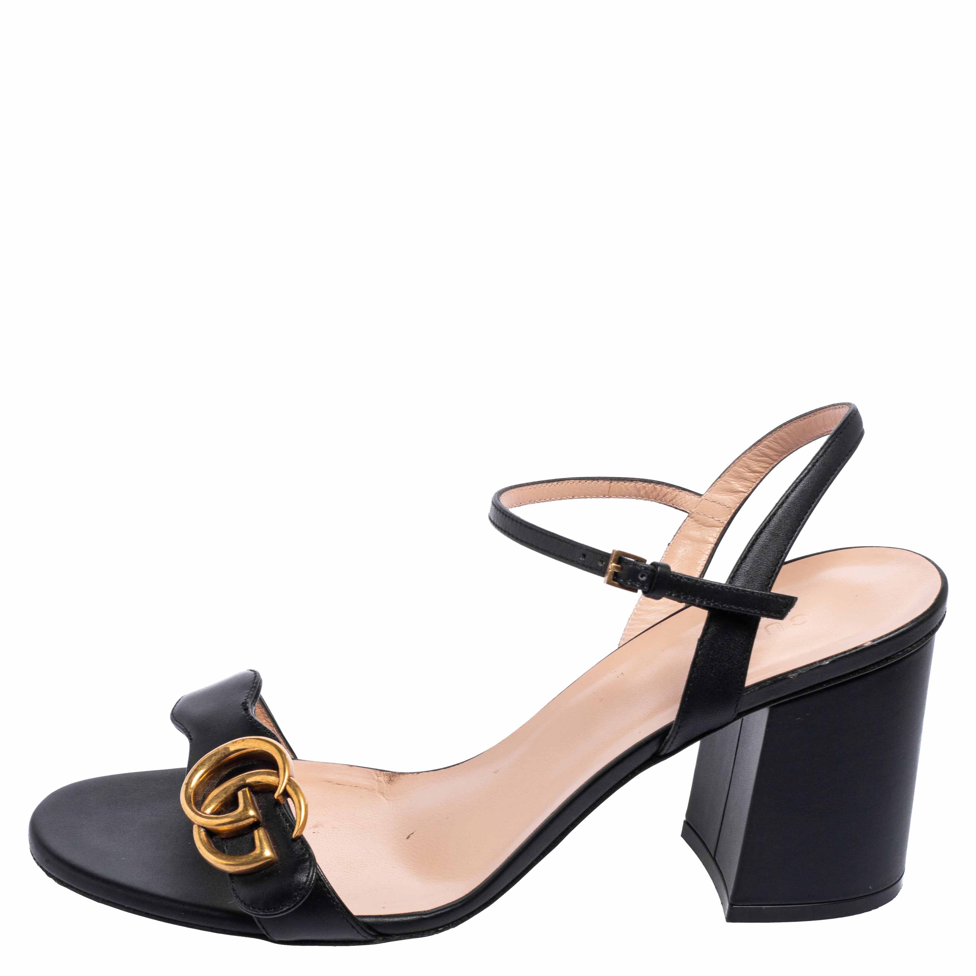 

Gucci Black Leather GG Marmont Ankle Strap Sandals Size