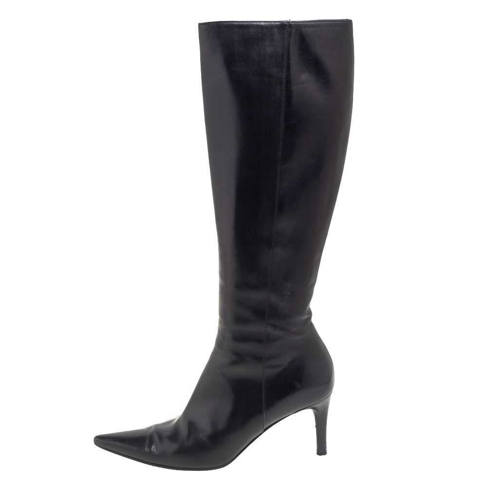 

Gucci Black Leather Pointed-Toe Calf Boots Size