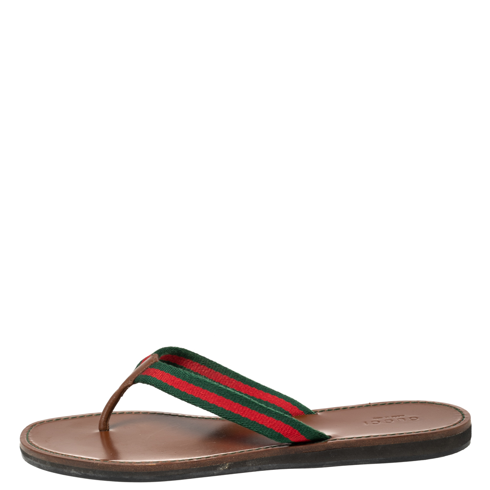 

Gucci Brown Leather & Web Canvas Thong Flats Size, Multicolor