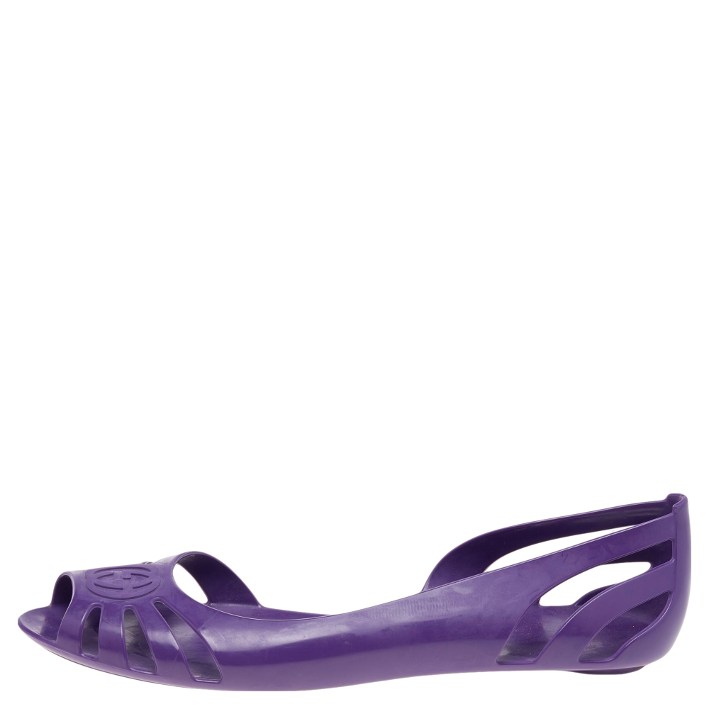 

Gucci Purple Rubber Interlocking G Logo D'Orsay Ballet Flats Size